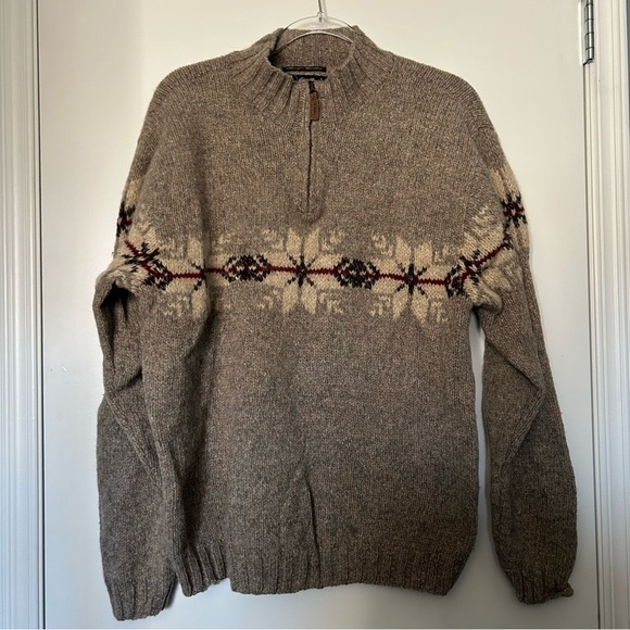 Eddie Bauer Brown Lambswool Knit Sweater with Nordic Pattern - Picture 3 of 10
